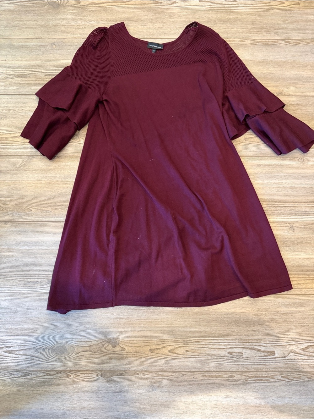 Avenue Wine Burgundy Tiered Ruffle Sleeve Mini Dress